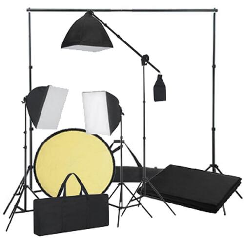 Studiosæt m. sort baggrund 3 dagslyslamper reflektor