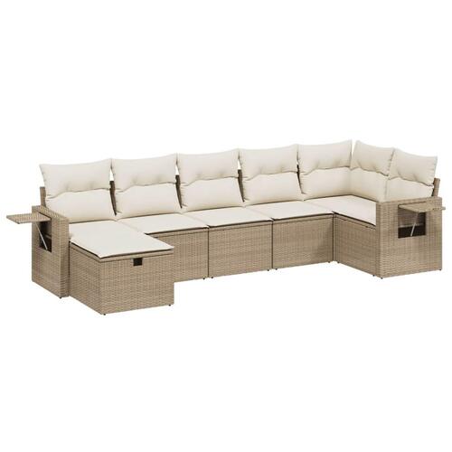 Sofasæt til haven 7 dele med hynder polyrattan beige
