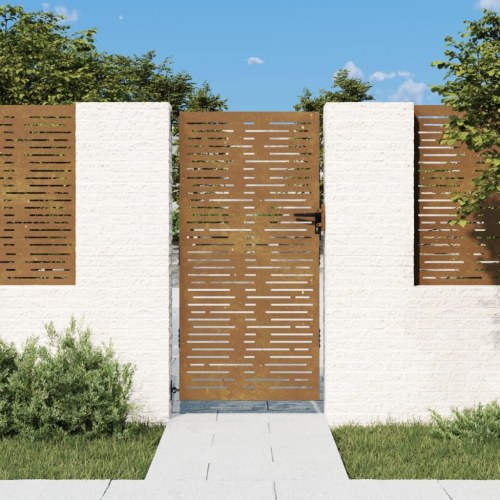 Havelåge i cortenstål 85×200 cm - firkantet laserskåret design