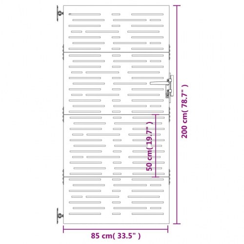 Havelåge i cortenstål 85×200 cm - firkantet laserskåret design