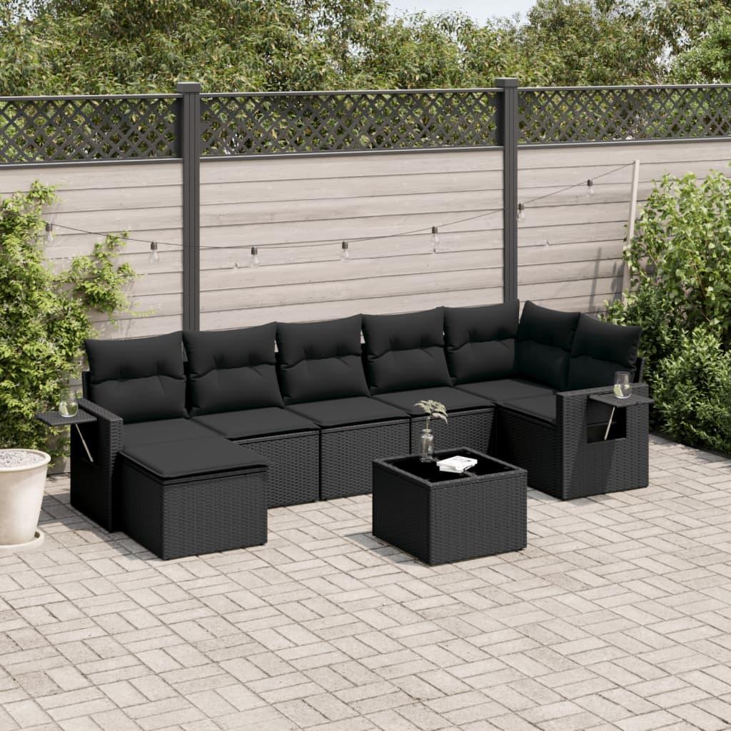 Sofasæt til haven 8 dele med hynder polyrattan sort