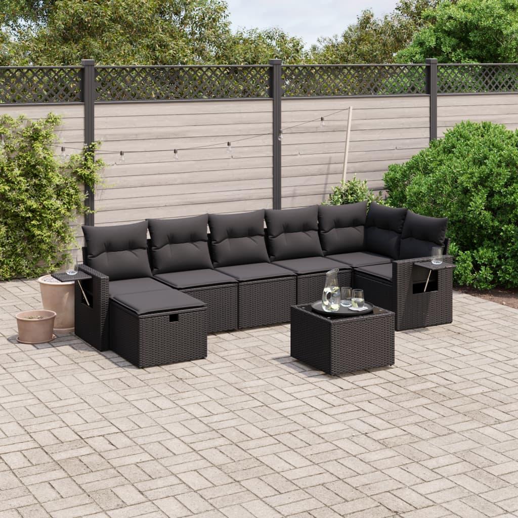 Sofasæt til haven 8 dele med hynder polyrattan sort