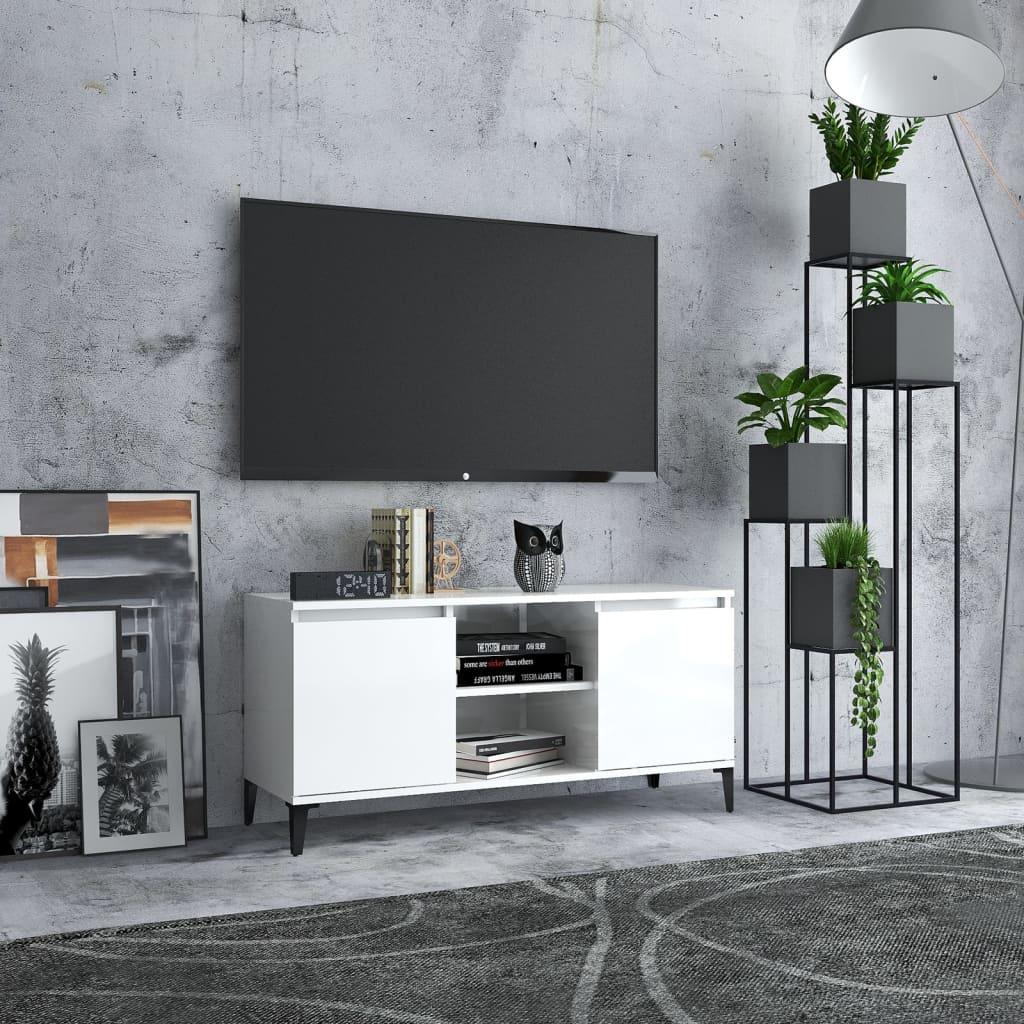 Tv-skab med metalben 103,5x35x50 cm hvid højglans