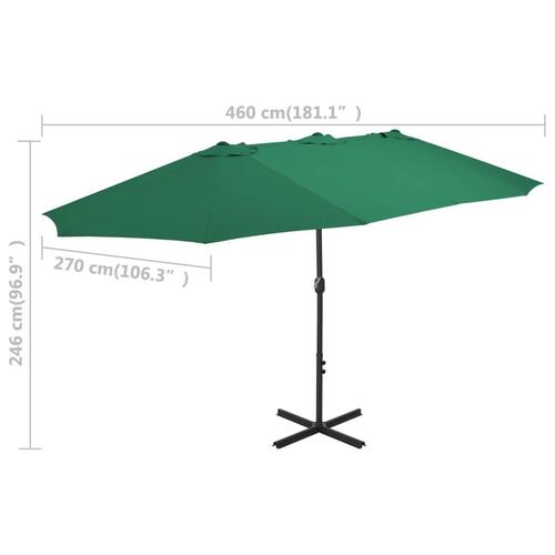 Udendørs parasol med aluminiumsstang 460 x 270 cm grøn