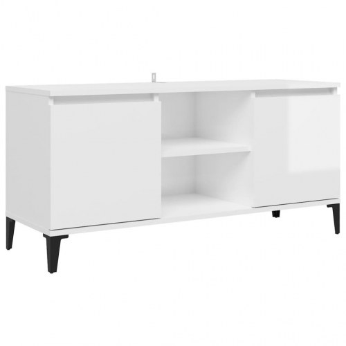 Tv-skab med metalben 103,5x35x50 cm hvid højglans