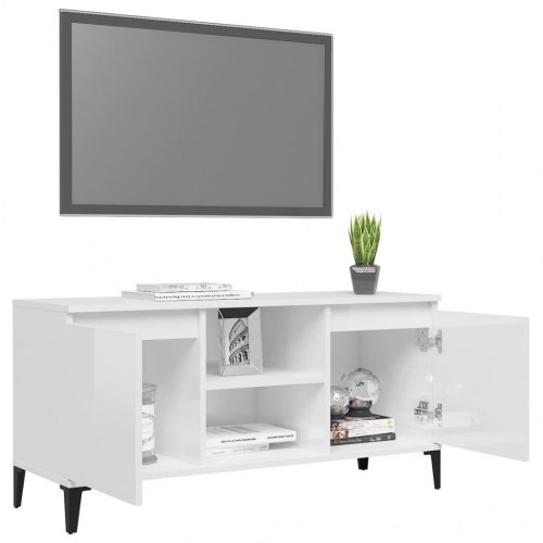 Tv-skab med metalben 103,5x35x50 cm hvid højglans