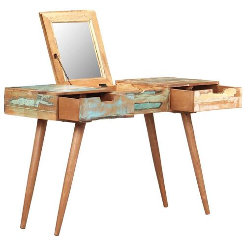 Toiletbord med spejl 112x45x76 cm massivt genbrugstræ