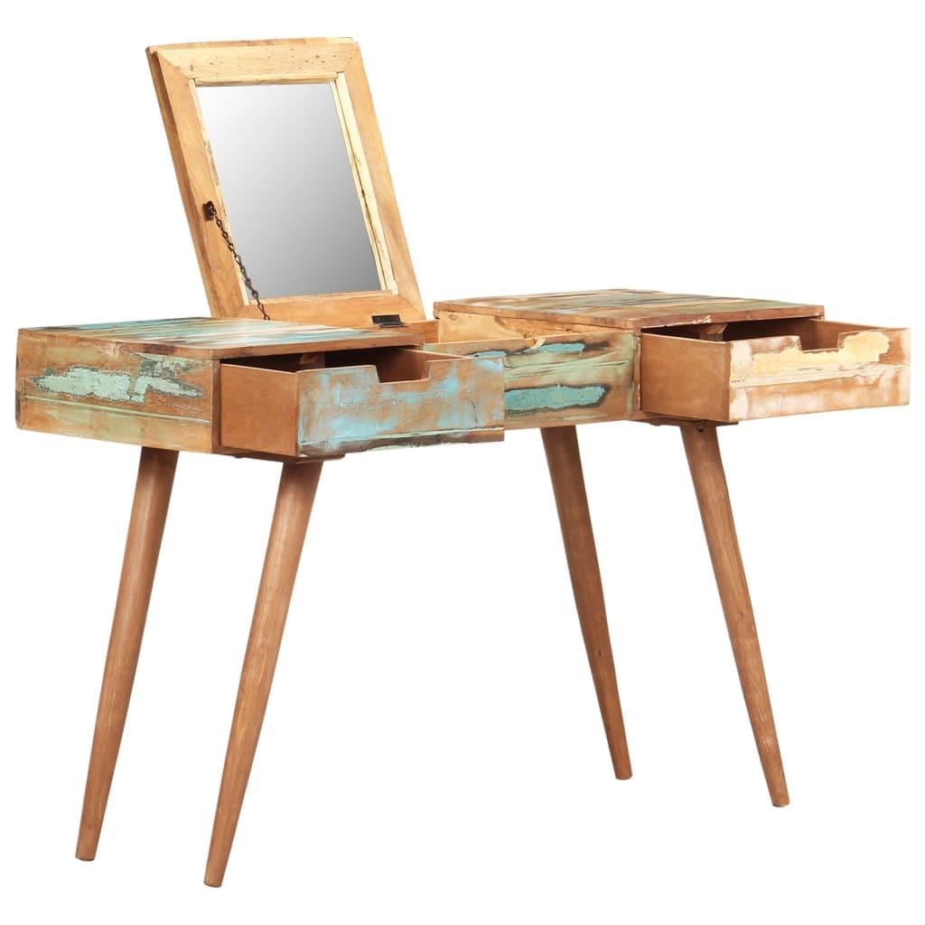 Toiletbord med spejl 112x45x76 cm massivt genbrugstræ