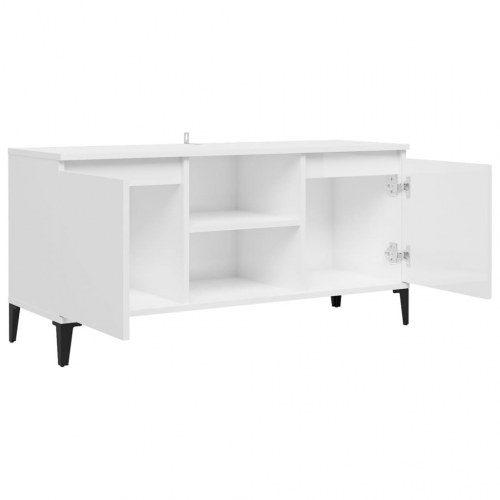 Tv-skab med metalben 103,5x35x50 cm hvid højglans