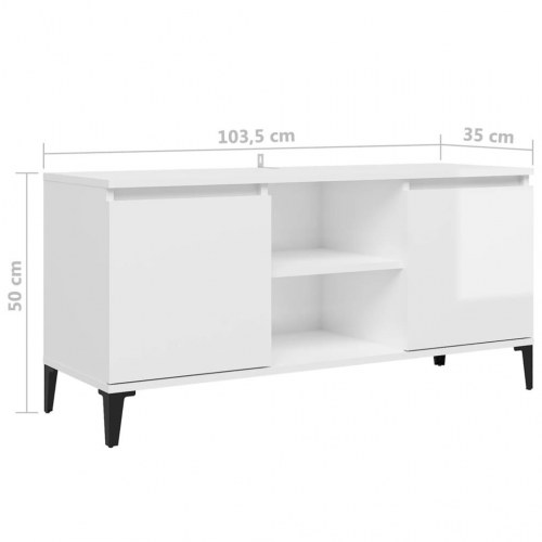 Tv-skab med metalben 103,5x35x50 cm hvid højglans
