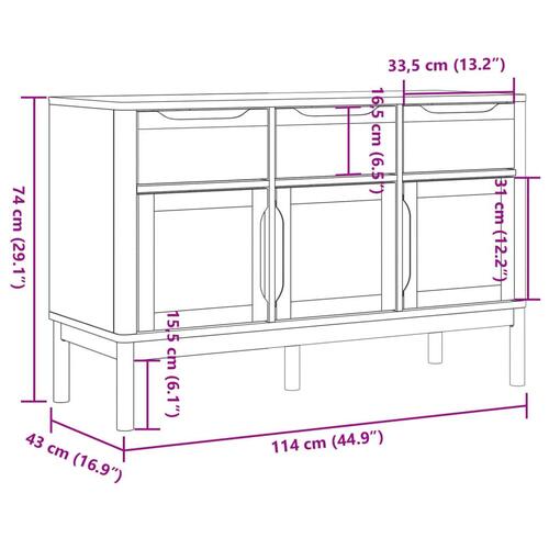 Skænk FLORO 114x43x74 cm massivt fyrretræ grå