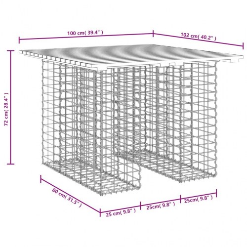 Havebord i gabiondesign 100 × 102 × 72 cm - massivt Douglas-træ