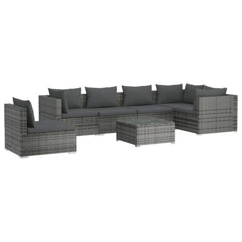 Loungesæt til haven 7 dele med hynder polyrattan grå