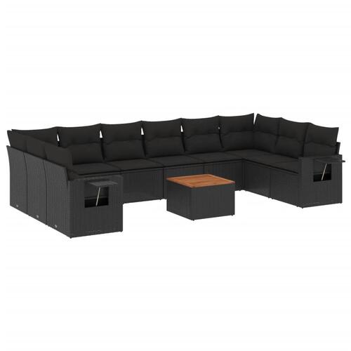 Sofasæt til haven 11 dele med hynder polyrattan sort