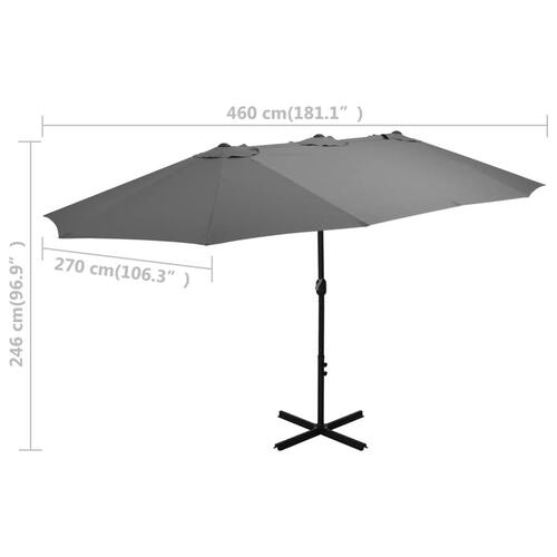 Udendørs parasol med aluminiumsstang 460 x 270 cm antracitgrå