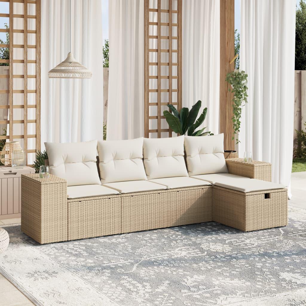 Sofasæt til haven 5 dele med hynder polyrattan beige