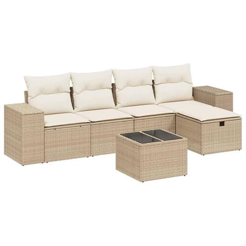 Sofasæt til haven 6 dele med hynder polyrattan beige