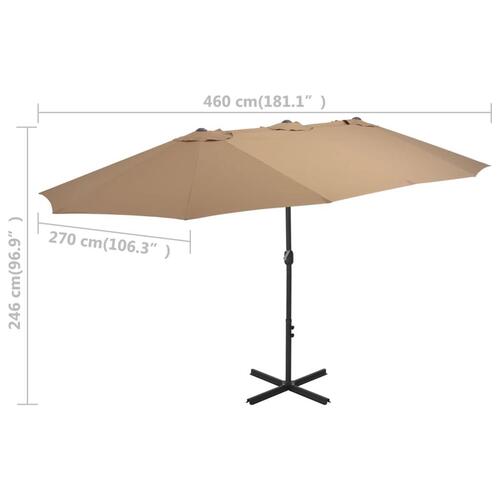 Udendørs parasol med aluminiumsstang 460 x 270 cm gråbrun