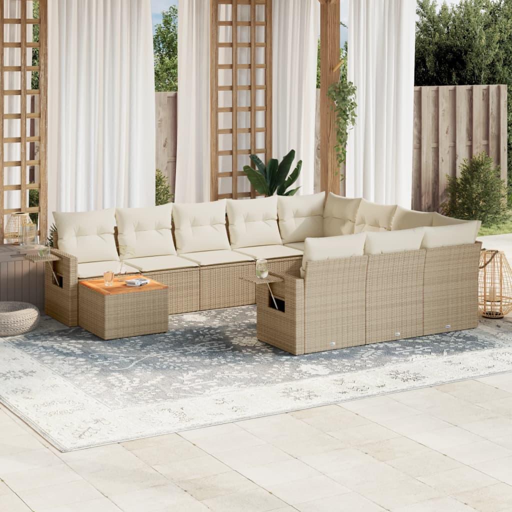 Sofasæt til haven 11 dele med hynder polyrattan beige