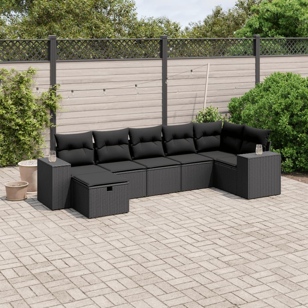 Sofasæt til haven 7 dele med hynder polyrattan sort billede