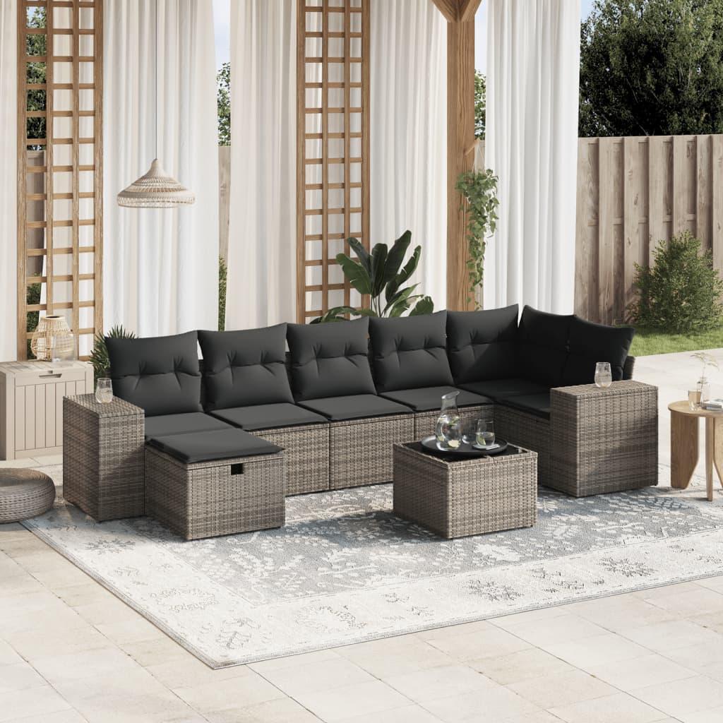 Sofasæt til haven 8 dele med hynder polyrattan grå billede
