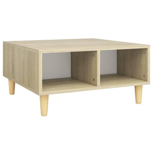 Sofabord 60x60x30 cm konstrueret træ hvid og sonoma-eg
