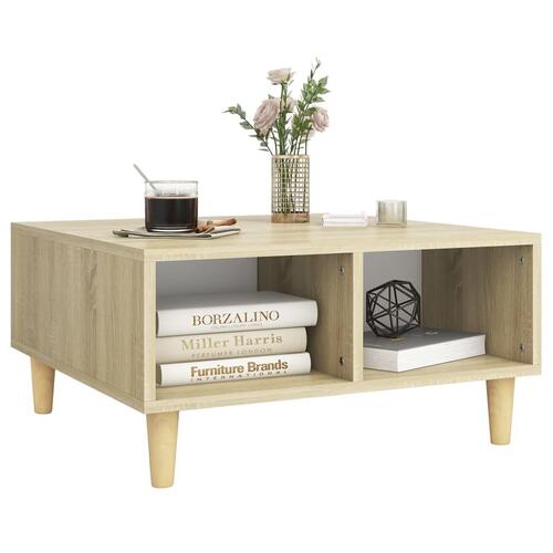 Sofabord 60x60x30 cm konstrueret træ hvid og sonoma-eg