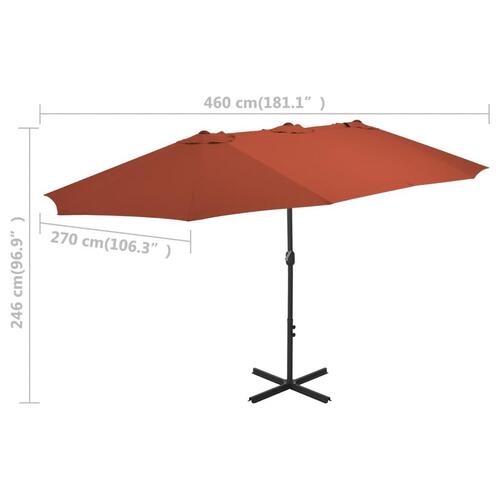 Parasol med aluminiumsstang 460 x 270 cm terracottafarvet