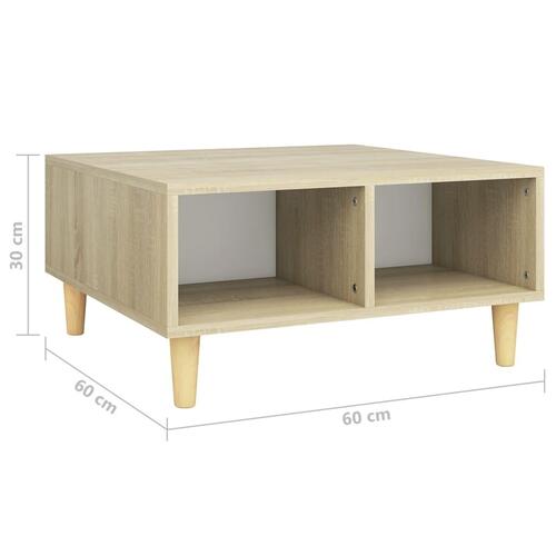 Sofabord 60x60x30 cm konstrueret træ hvid og sonoma-eg