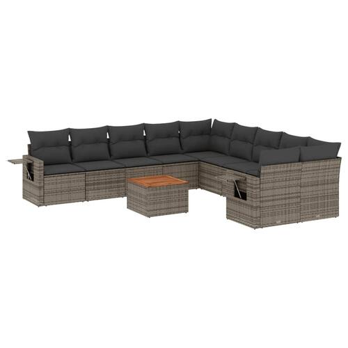 Loungesæt til haven 11 dele med hynder polyrattan grå