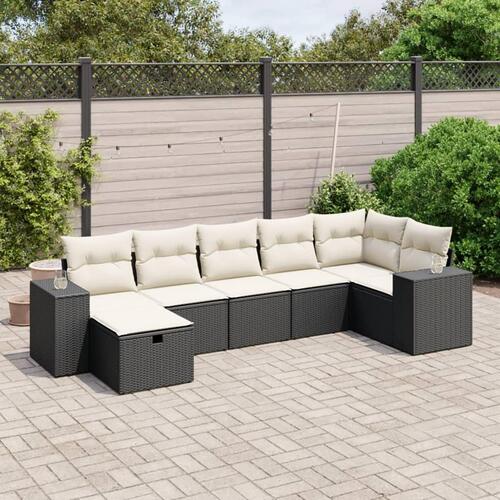 Sofasæt til haven 7 dele med hynder polyrattan sort