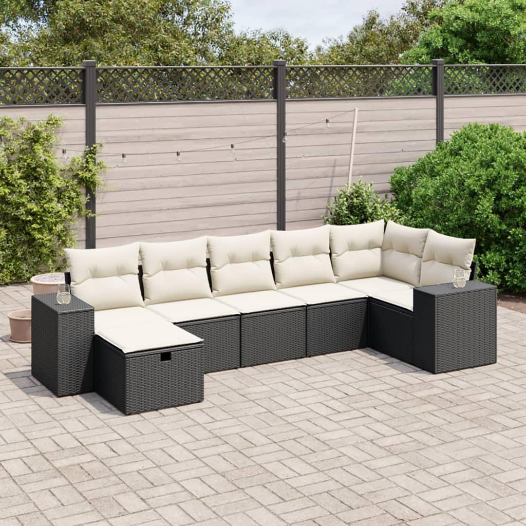 Sofasæt til haven 7 dele med hynder polyrattan sort