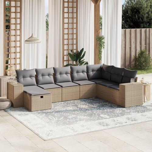 Havesofasæt 8 dele med hynder polyrattan beige