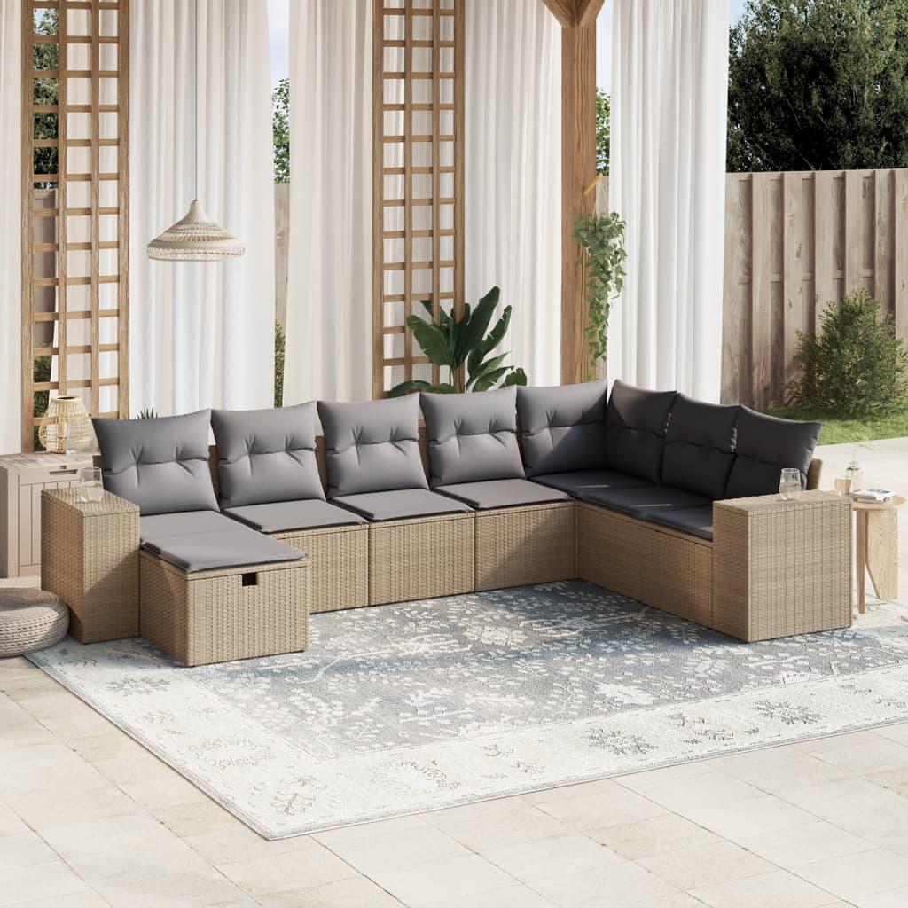 Havesofasæt 8 dele med hynder polyrattan beige