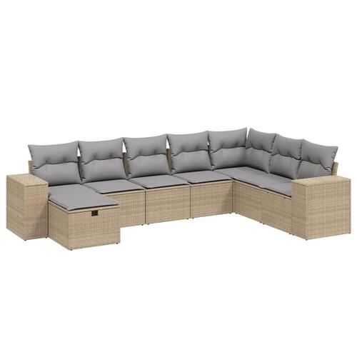 Havesofasæt 8 dele med hynder polyrattan beige