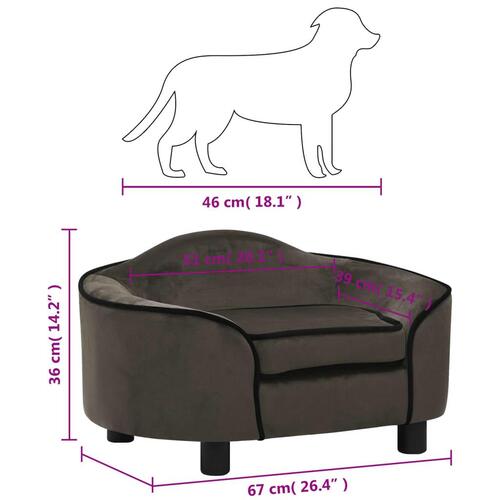 Hundesofa 67x47x36 cm plys mørkegrå