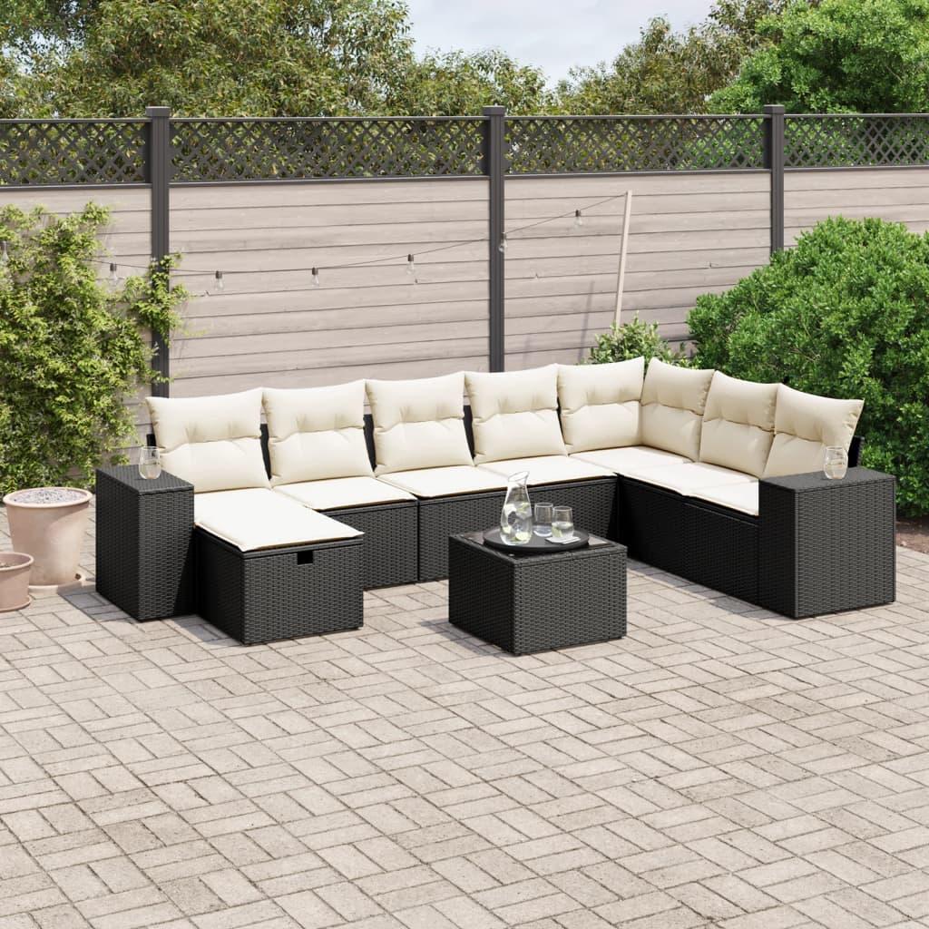 Sofasæt til haven 9 dele med hynder polyrattan sort
