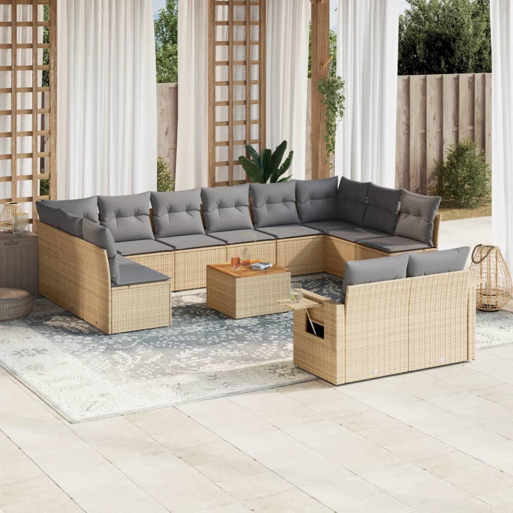 Havesofasæt i polyrattan med hynder, 13 dele - beige billede