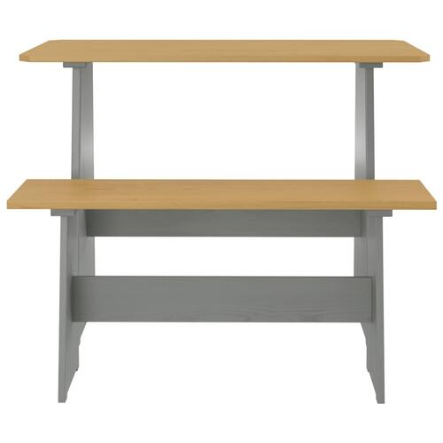 Spisebord med bænk massivt fyrretræ gyldenbrun og grå