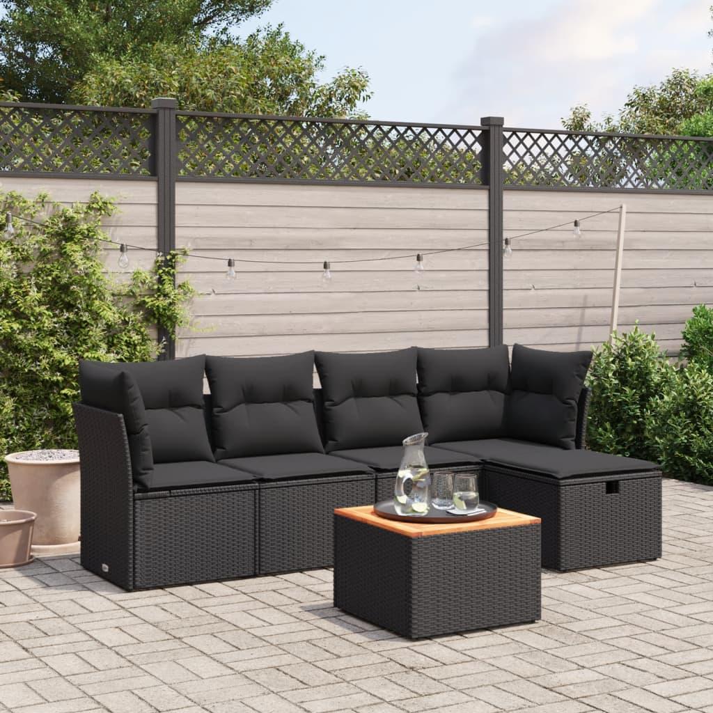 Sofasæt til haven 6 dele med hynder polyrattan sort