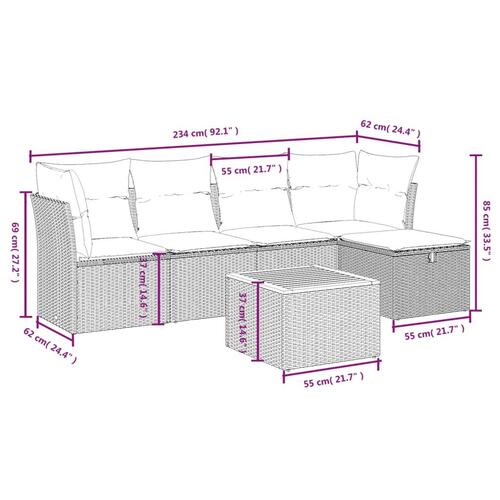 Sofasæt til haven 6 dele med hynder polyrattan sort