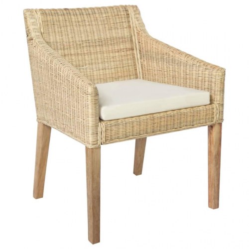 Spisebordsstole 2 stk. med hynder naturlig rattan