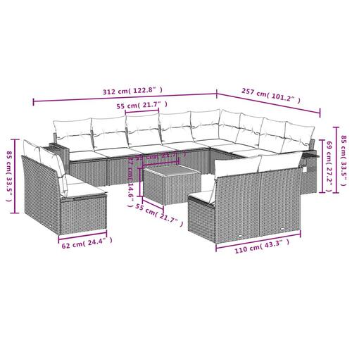 Sofasæt til haven 13 dele med hynder polyrattan grå