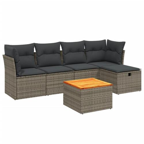 Sofasæt til haven 6 dele med hynder polyrattan grå