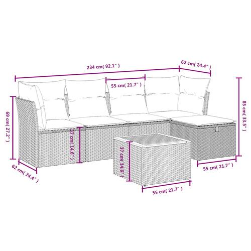 Sofasæt til haven 6 dele med hynder polyrattan grå