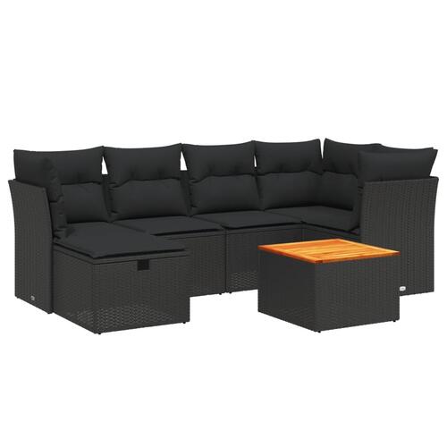 Sofasæt til haven 7 dele med hynder polyrattan sort
