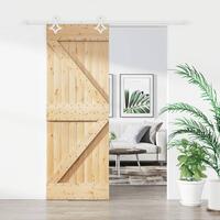 Skydedør med monteringssæt 80x210 cm massivt fyrretræ