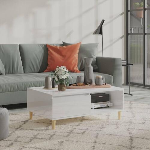 Sofabord 90x60x35 cm konstrueret træ hvid højglans
