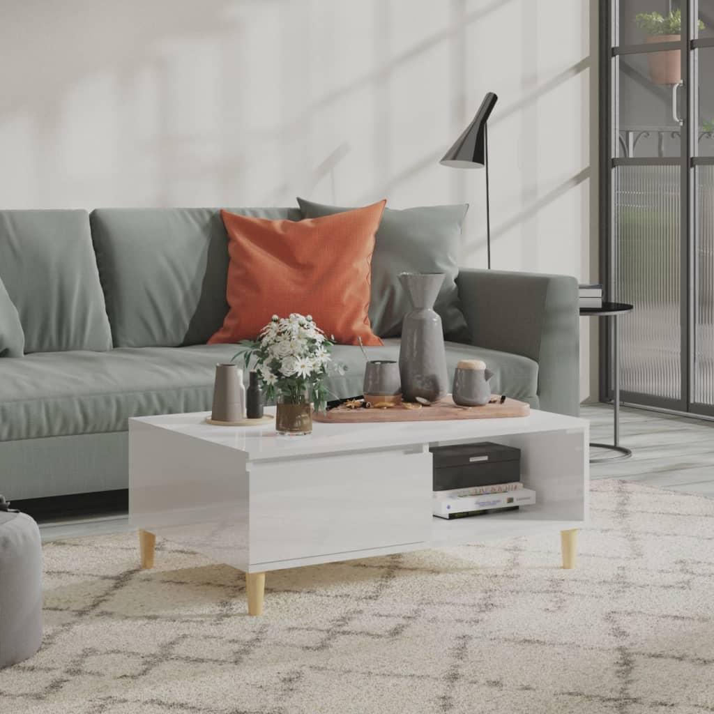 Sofabord 90x60x35 cm konstrueret træ hvid højglans