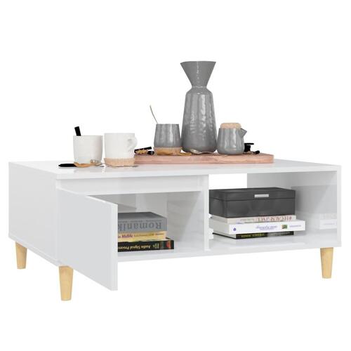 Sofabord 90x60x35 cm konstrueret træ hvid højglans